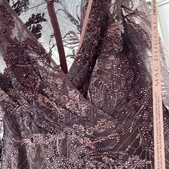 Mac Duggal - Aubergine Embellished Wrap Over 3/4 Sleeve Dress Size 18 - Picture 6 of 17